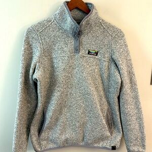 LL Bean Gray High Neck Fleece Pouch Pockets SZ S